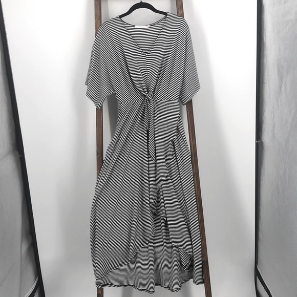 Lush Dresses & Skirts - Lush Black & White Stripe Faux Wrap High-Low Dress